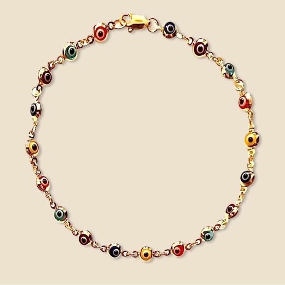 14K Real Gold Rainbow evil Eye Bracelet | Birthday Gift for Her | Ideal Gift | - Picture 1 of 8